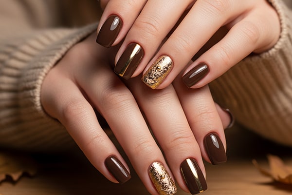 لاک طرح قهوه ای براق و متالیک