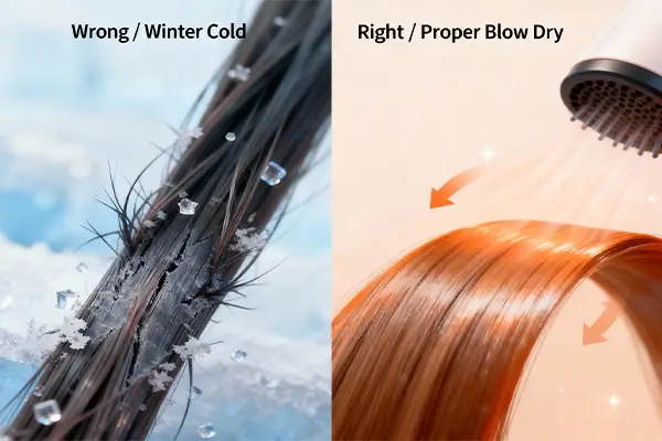 تفاوت مو در زمستان و سشوار کشیده